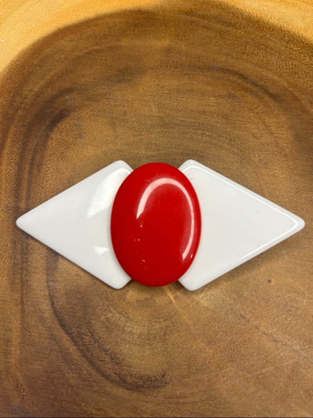 Vintage White Diamond & Bold Red Oval Brooch